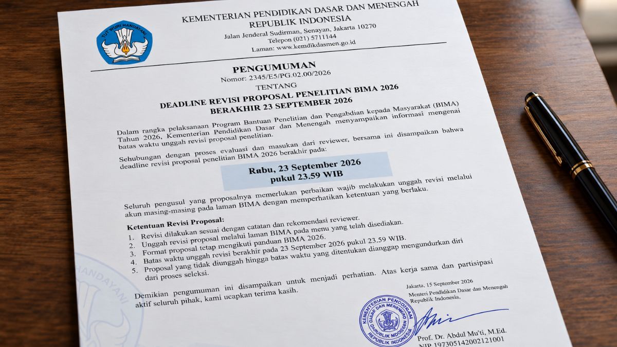 Deadline Revisi Proposal Penelitian BIMA 2026 Berakhir 23 September, Cek Ketentuan Terbarunya