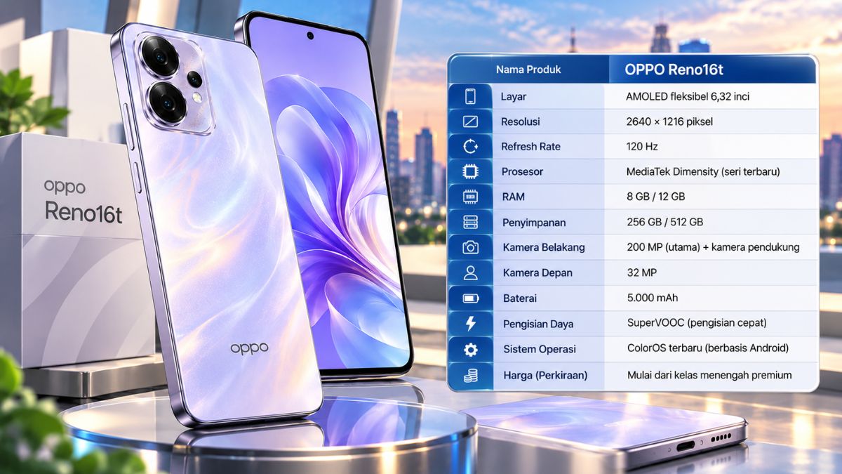 OPPO Reno16t Resmi Hadir dengan Kamera 200MP, Cek Spesifikasi dan Harganya